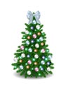 Realistic decorated Christmas tree isolated on white background Royalty Free Stock Photo