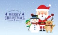 Christmas character flat design - santa claus, reindeer, snowman & christmas elf on snowy background Royalty Free Stock Photo
