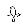 Simple modern line art standing bird vector on branch Royalty Free Stock Photo