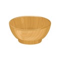 Empty wooden bowl isolated on a white background. Vector illustration of utensils made of natural material