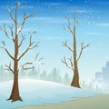 Holiday winter landscape with falling snow and naked trees Royalty Free Stock Photo