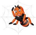 Cute Orange Black Spider On Spider Web Cartoon Royalty Free Stock Photo