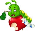 Cute Green Caterpillar On Red Bitten Apple Cartoon Royalty Free Stock Photo