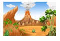 Cool Desert Landscape View With Eruption Mount Cartoon Royalty Free Stock Photo