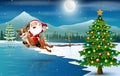 Happy santa claus riding a reindeer on christmas night Royalty Free Stock Photo