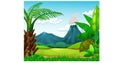 Landscape View With Mountain, Hill, And Trees Cartoon