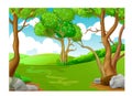 Cool Landscape View With Hill And Trees Cartoon