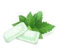 Chewing gum with peppermint leafs. Vector illustration.