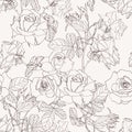 Elegant seamless pattern with hand drawn line Roses flowers. Floral pattern for wedding invitations, greeting cards