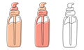 Two face serums in bottles with dispenser drawn in one line with and without a substrate on a white background.