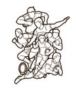 Rugby players cartoon sport graphic