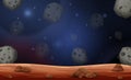 Moon scene with asteroids illustration Royalty Free Stock Photo