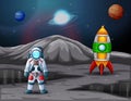 Astronaut and rocket spaceship landed on planet Royalty Free Stock Photo