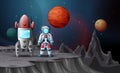 Astronaut and rocket landed on planet Royalty Free Stock Photo