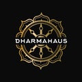 Dharma vector logo. Dharma illustration. Dharma wheel logo. Dharma wheel icon.