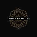 Dharma vector logo. Dharma illustration. Dharma wheel logo. Dharma wheel icon.