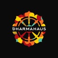 Dharma logo. Dharma illustration. Dharma wheel logo. Dharma wheel icon.