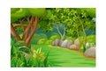 Landscape Forest View With Trees And Rock Cartoon