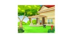House With Yard And Trees Cartoon