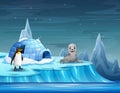 Cartoon animals with igloo ice house Royalty Free Stock Photo