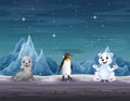 Many animals in the north pole illustration Royalty Free Stock Photo