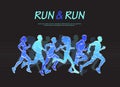 People running marathon, blue and black  illustration Royalty Free Stock Photo
