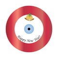 Red evil eye with jingle bells and happy new year logo Royalty Free Stock Photo