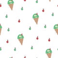 Seamless pattern with smiling cartoon ice cream vector and cherries Royalty Free Stock Photo