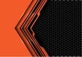 Abstract orange black circuit arrow direction with grey hexagon mesh design modern futuristic technology background vector