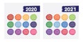 Colorful Year 2020 and Year 2021 calendar horizontal vector design template, simple and clean design. Royalty Free Stock Photo