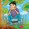 Boy feeling sad, sitting in the park lonely