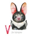 Cute Vampire Bat for V letter.