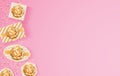 Gold gifts on a pink background and copy space