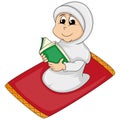 Muslim girl reading Al Quran -praying cartoon vector illustration Royalty Free Stock Photo