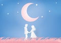 Couple holding hands under the moon