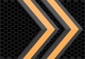 Abstract yellow grey arrow direction on dark hexagon mesh pattern design modern futuristic technology background vector.