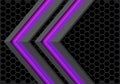 Abstract violet grey arrow direction on dark hexagon mesh pattern design modern futuristic technology background vector.