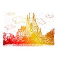 Barcelona, Spain. Sagrada Familia Temple. Vector illustration