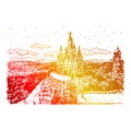 Barcelona, Catalonia, Spain. Tibidabo church. Vector illustration