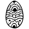 Isolated hand-drawn black and white egg with Zenart style patterns.