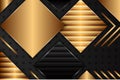 Abstract gold geometric vector background with squares and triangles. black dot pattern. stripped patterns. diagonal shape. Royalty Free Stock Photo