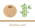 Bamboo cord Ball isolated on white background. Vector illustration of natural threads and green bamboo plants Royalty Free Stock Photo