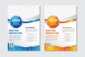 Vector blue and orange business brochure, flyer template. Modern wave corporate design.