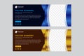 Abstract horizontal banner web header waves vector. gold ad blue color background. web design. Can be adapt to Brochure,