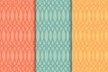 Set of pastel color vintage 60s style geometric pattern. Stripped wavy repeatable motif for fabric, wrapping paper. Royalty Free Stock Photo