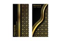 Vector set of design vertical banner, luxury packaging for the product. Vertical gold cards on a black background. Royalty Free Stock Photo