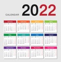 Colorful Year 2022 calendar horizontal vector design template, simple and clean design.