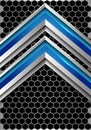 Abstract blue silver arrow direction on dark metallic hexagon mesh design modern futuristic technology background vector. Royalty Free Stock Photo