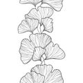 Vector seamless pattern with outline Gingko or Ginkgo biloba leaves in black on the white background. Floral vertical border. Royalty Free Stock Photo