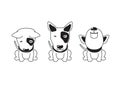 Vector cartoon character bull terrier dog poses